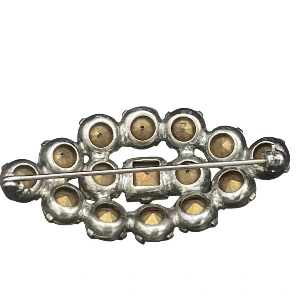 Vintage Art Deco Clear Rhinestone Open back‎ Tiered Brooch